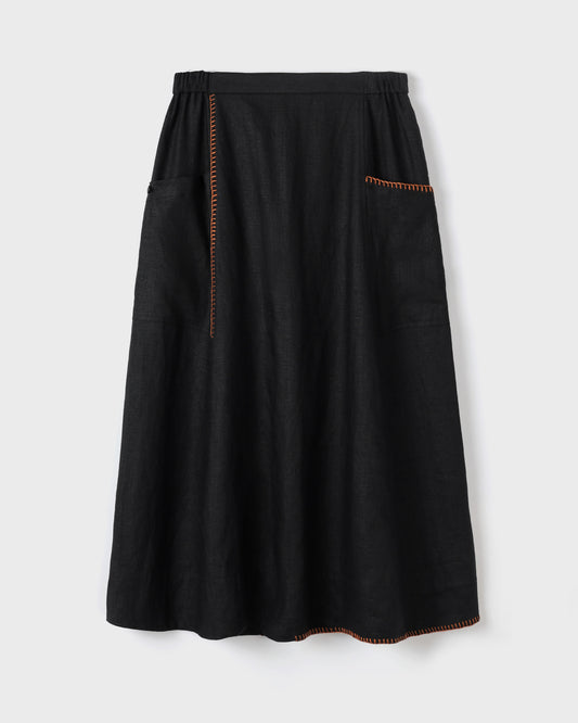 Kiki Skirt - Chân Váy Linen Dáng A Túi Đắp Thêu Tay Đen